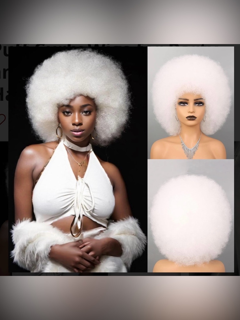White Afro Wig 60s/70s Disco  Costume Curly Fro Halloween Party